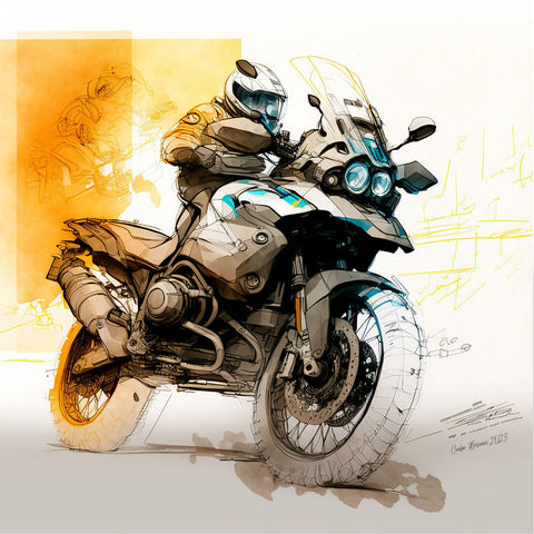 #CB02023 GS Motorrad Sketchgrafik auf Alu-Dibond-Bild by Cubo Bisiani