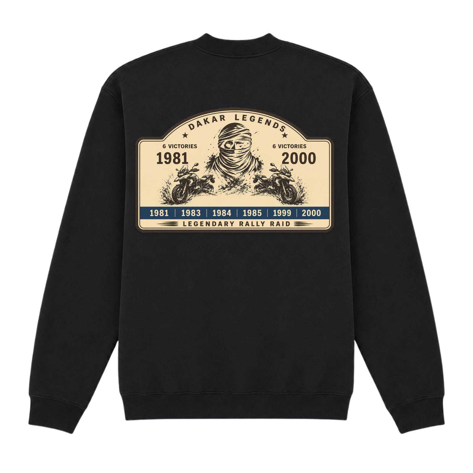 BMW GS Dakar Hommage 1/4-Zip Sweatshirt "Legendary Rally Raid" – exklusiver Motorrad-Troyer - Black - Rueckseite