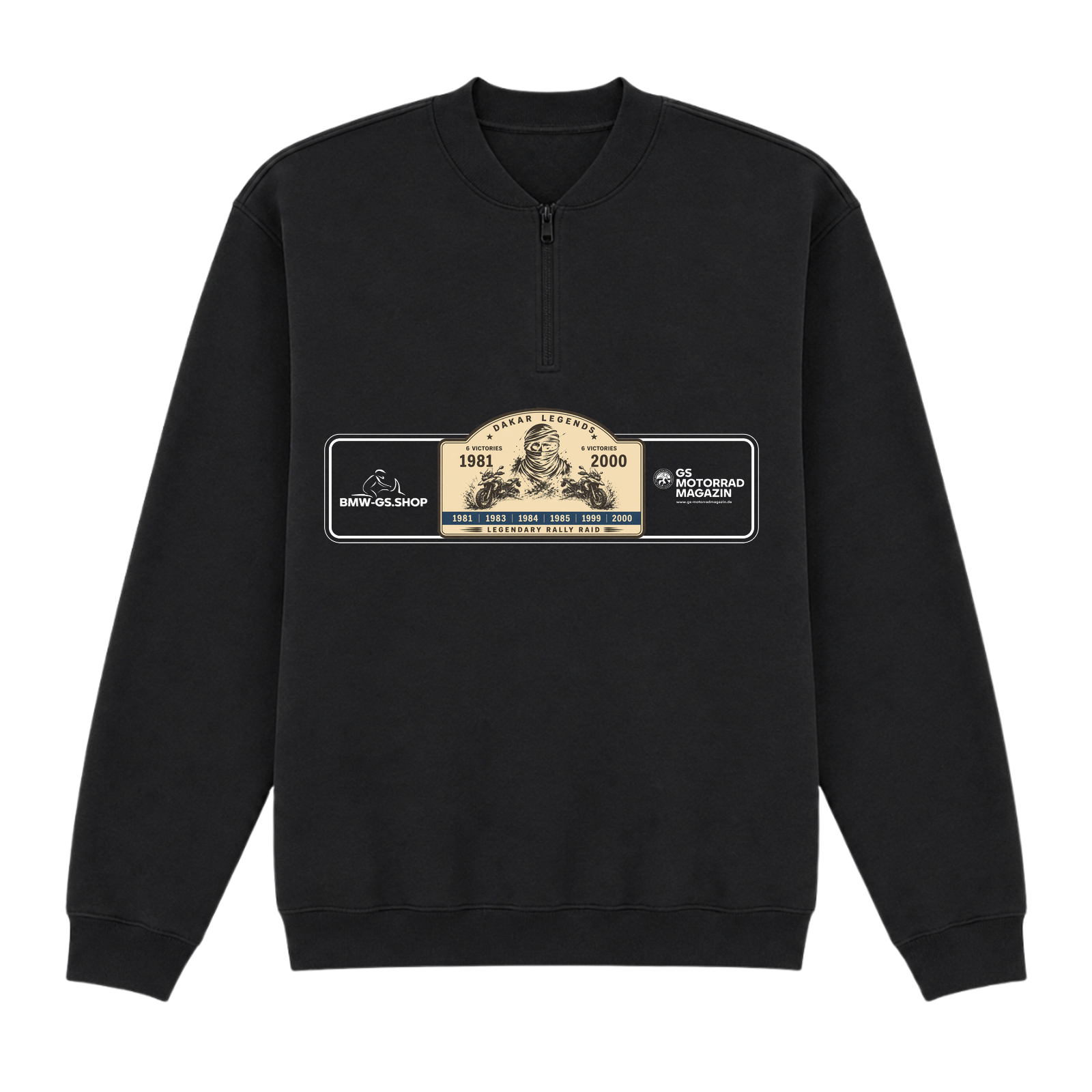 BMW GS Dakar Hommage 1/4-Zip Sweatshirt "Legendary Rally Raid" – exklusiver Motorrad-Troyer - Black