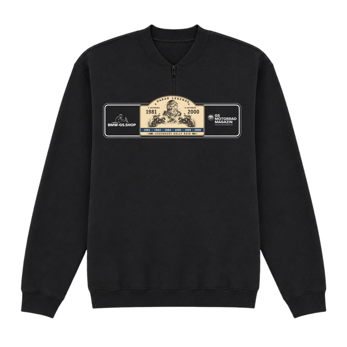 BMW GS Dakar Hommage 1/4-Zip Sweatshirt "Legendary Rally Raid" – exklusiver Motorrad-Troyer - Black