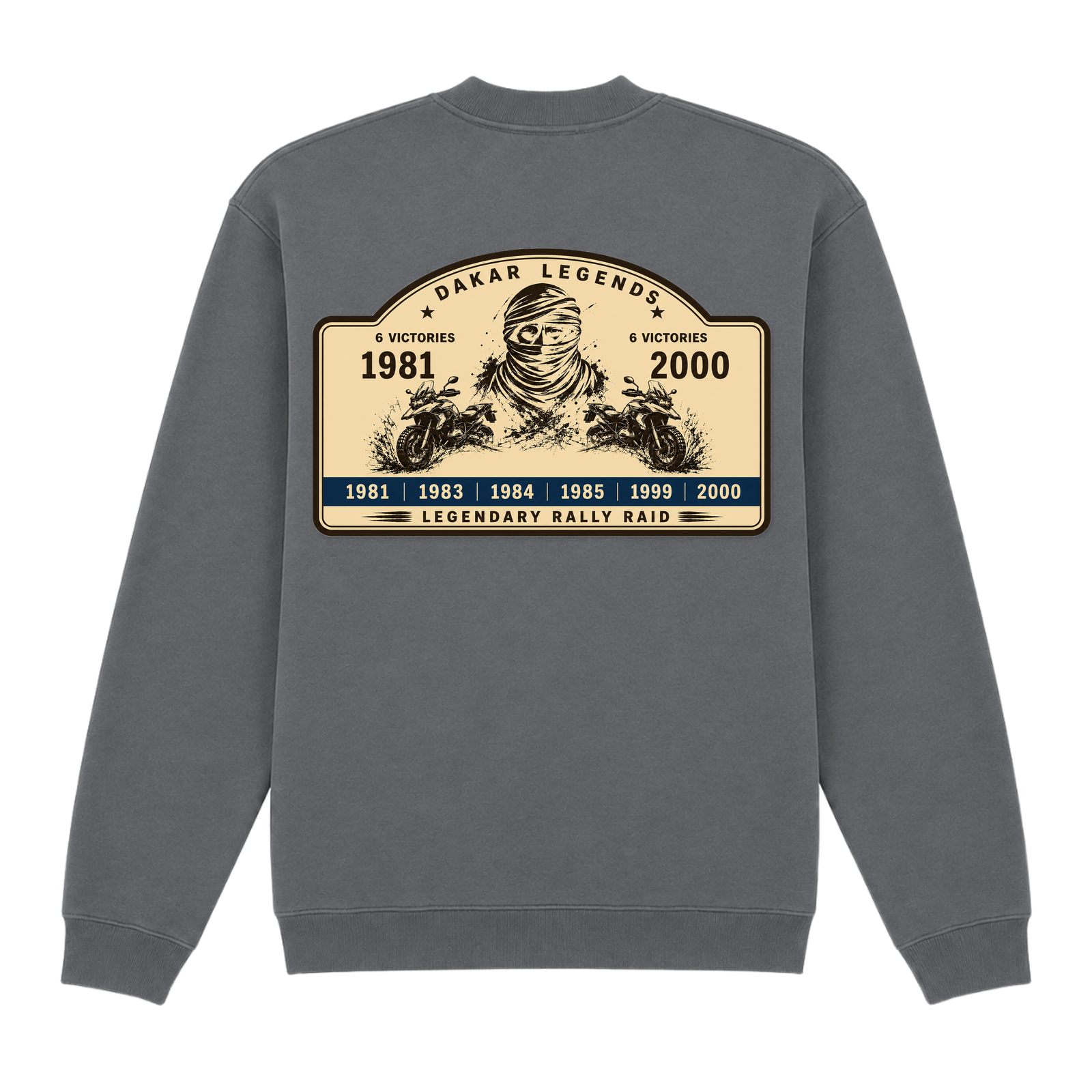 BMW GS Dakar Hommage 1/4-Zip Sweatshirt "Legendary Rally Raid" – exklusiver Motorrad-Troyer - Charcoal (Solid) - Rueckseite