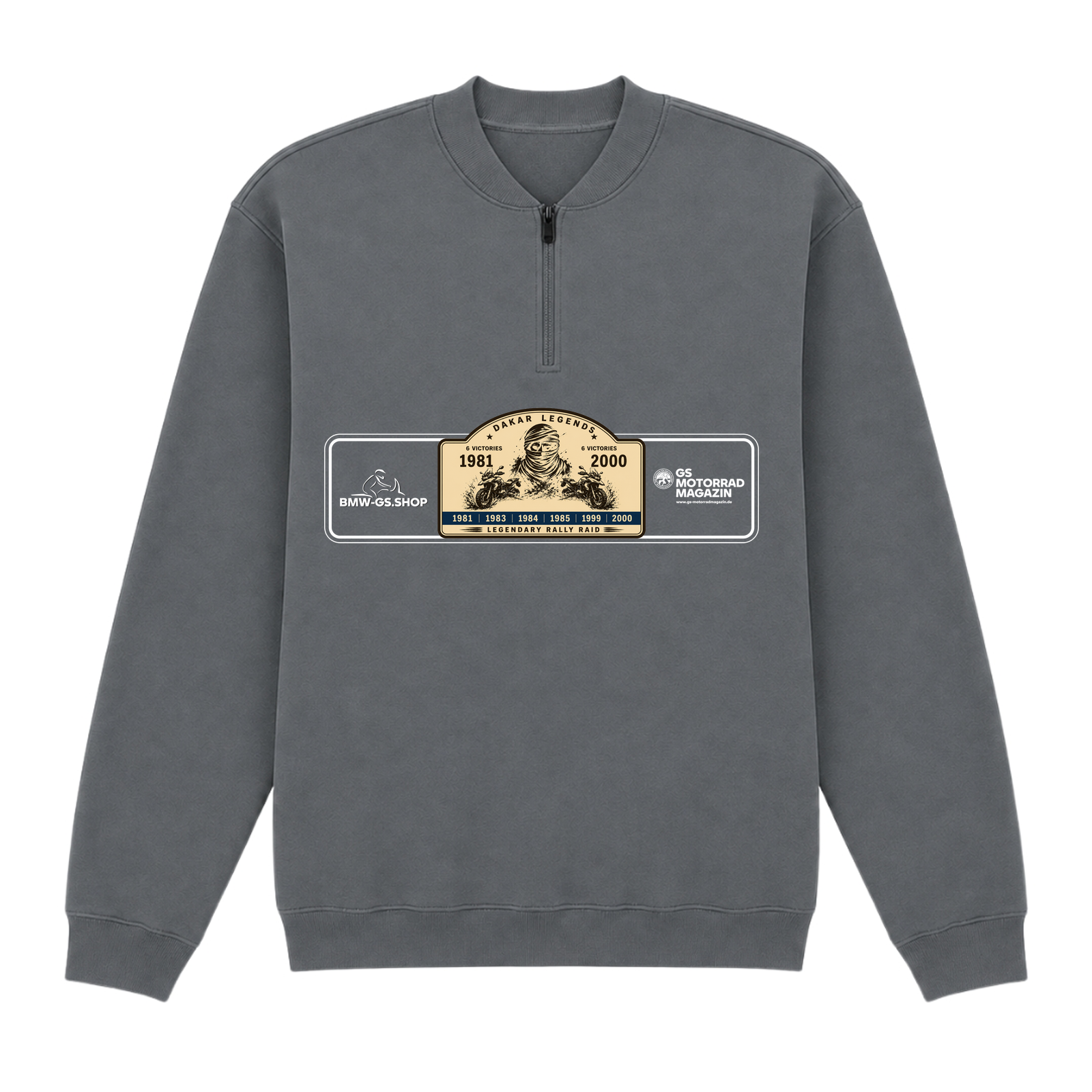 BMW GS Dakar Hommage 1/4-Zip Sweatshirt "Legendary Rally Raid" – exklusiver Motorrad-Troyer - Charcoal (Solid)