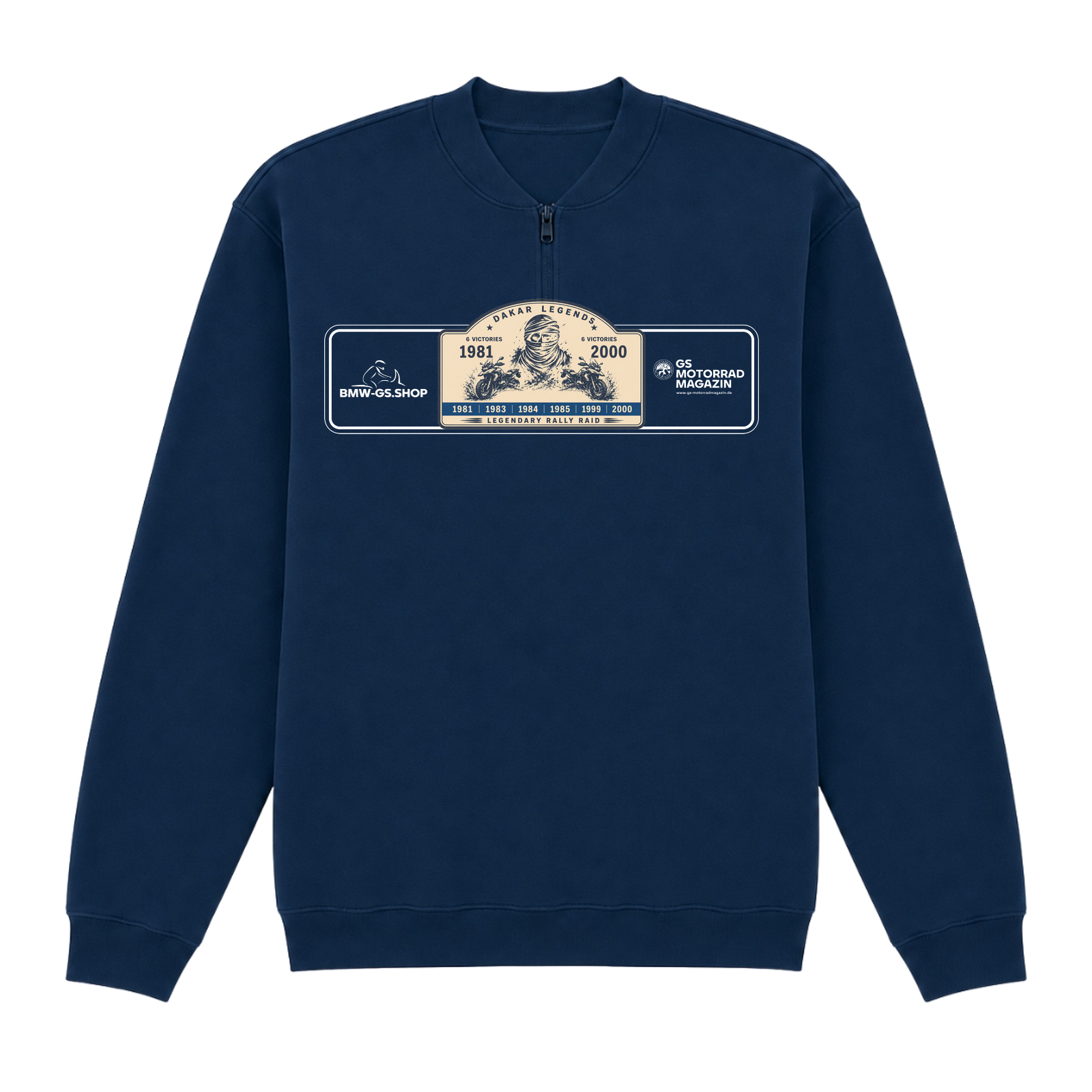 BMW GS Dakar Hommage 1/4-Zip Sweatshirt "Legendary Rally Raid" – exklusiver Motorrad-Troyer - Navy