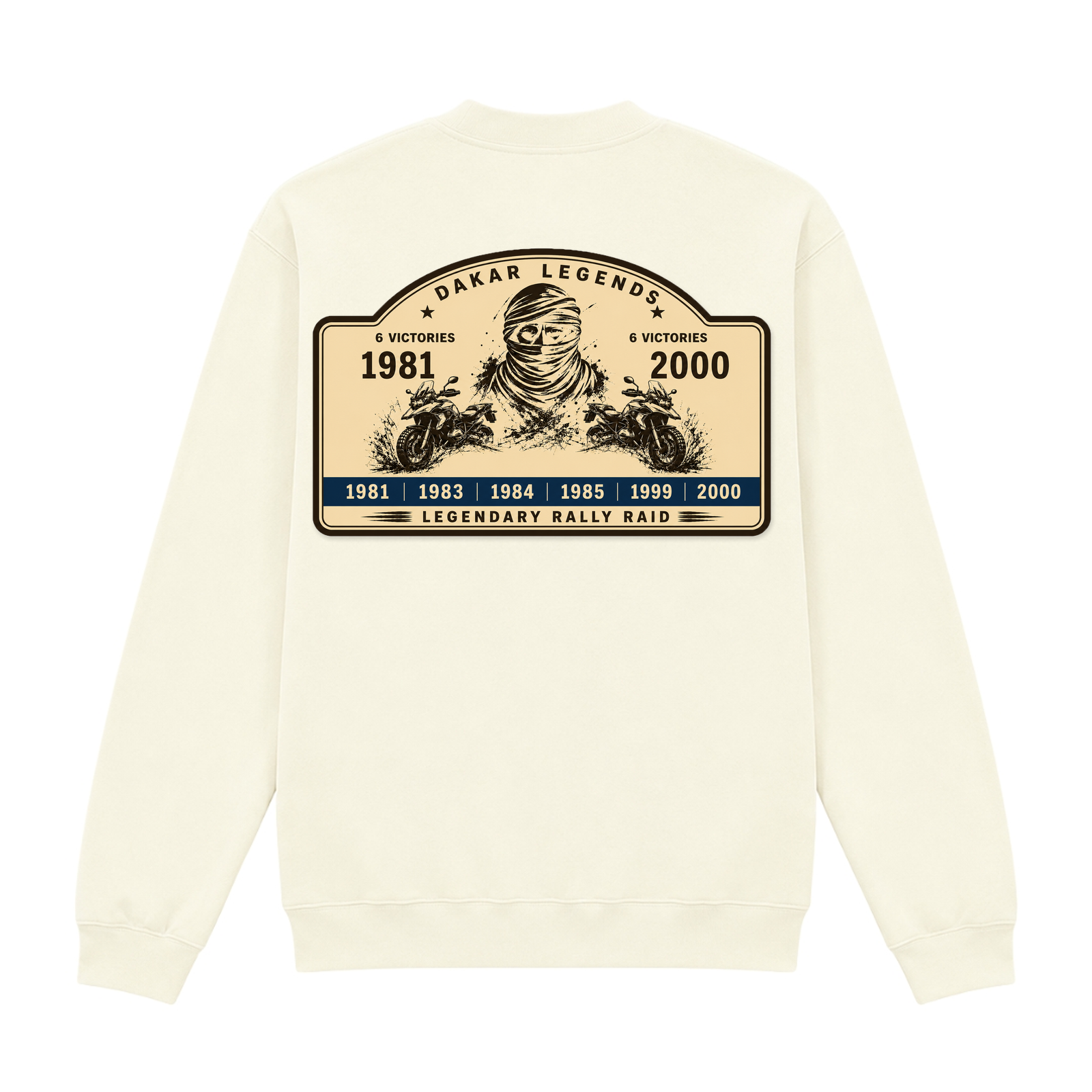BMW GS Dakar Hommage 1/4-Zip Sweatshirt "Legendary Rally Raid" – exklusiver Motorrad-Troyer - Off White - Rueckseite