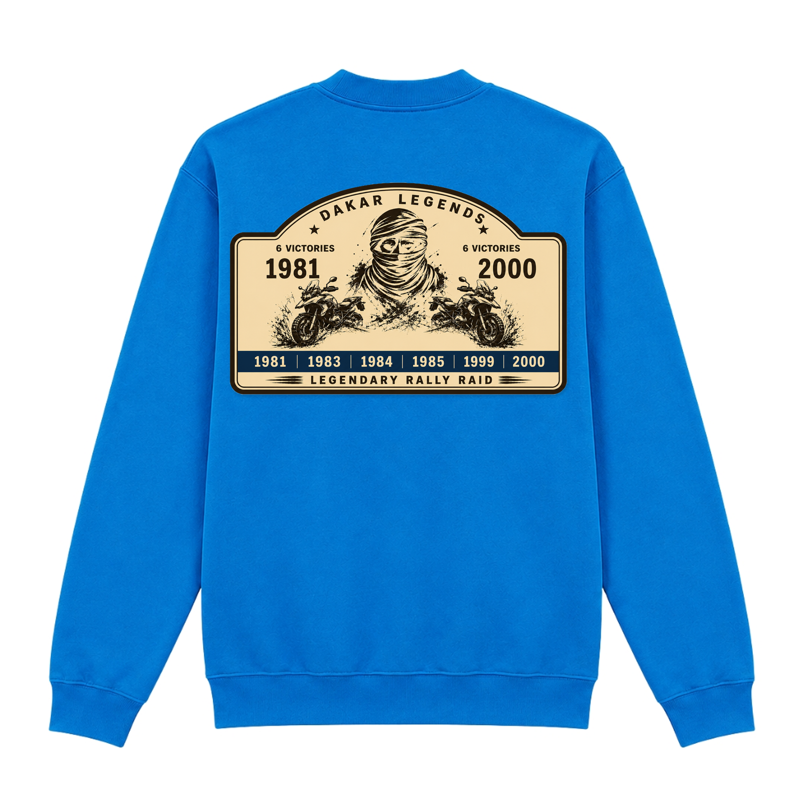 BMW GS Dakar Hommage 1/4-Zip Sweatshirt "Legendary Rally Raid" – exklusiver Motorrad-Troyer - Royal - Rueckseite