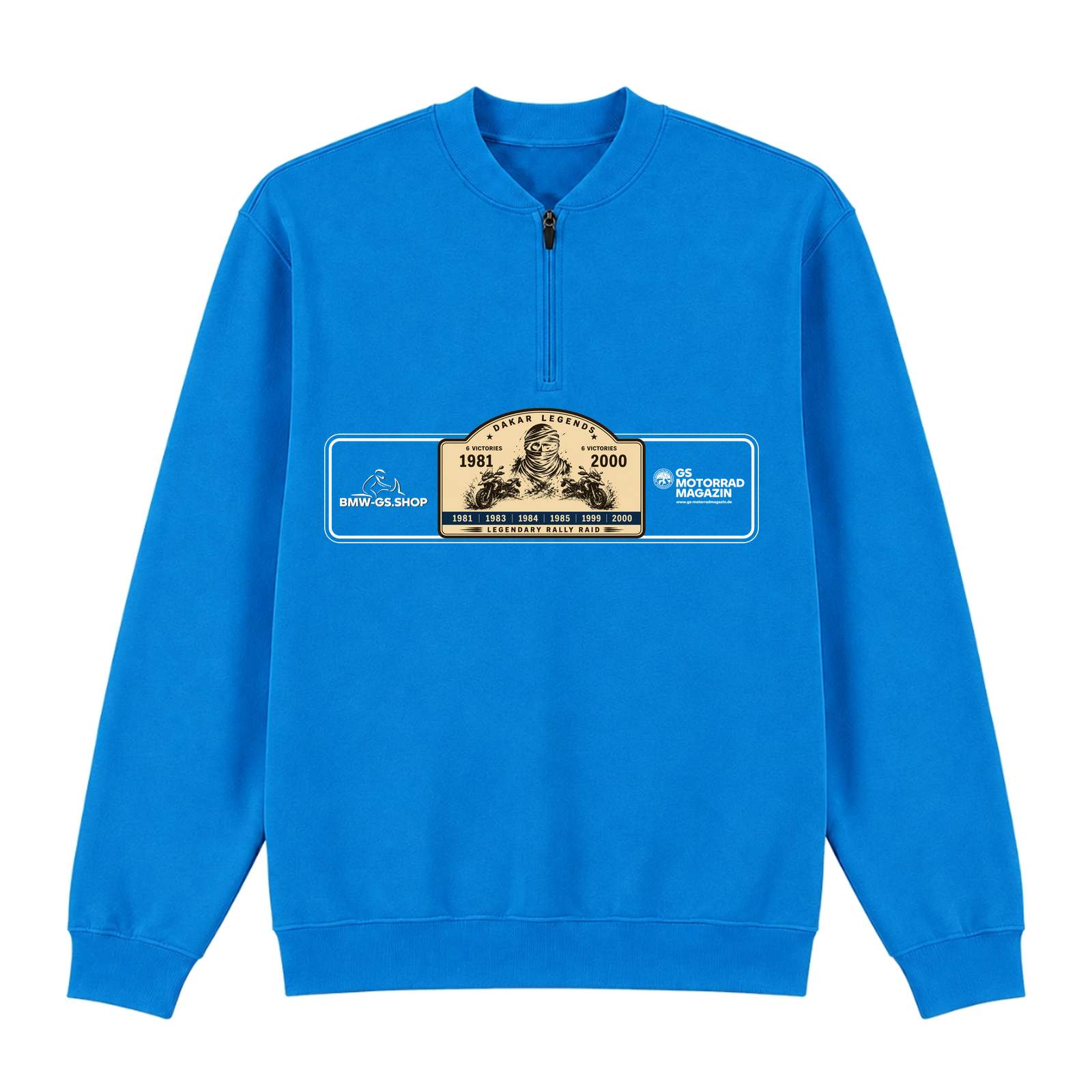 BMW GS Dakar Hommage 1/4-Zip Sweatshirt "Legendary Rally Raid" – exklusiver Motorrad-Troyer - Royal