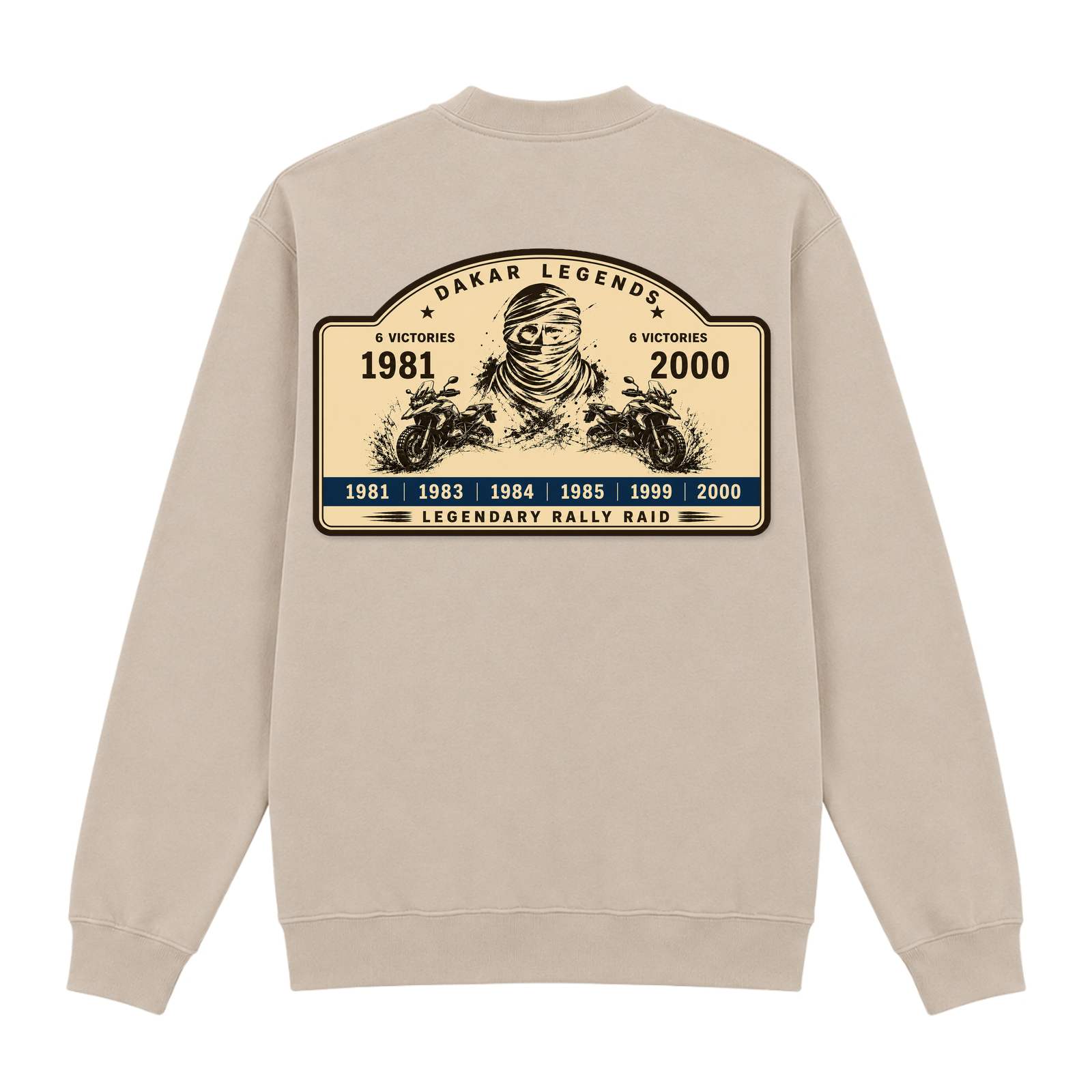 BMW GS Dakar Hommage 1/4-Zip Sweatshirt "Legendary Rally Raid" – exklusiver Motorrad-Troyer - Sand - Rueckseite