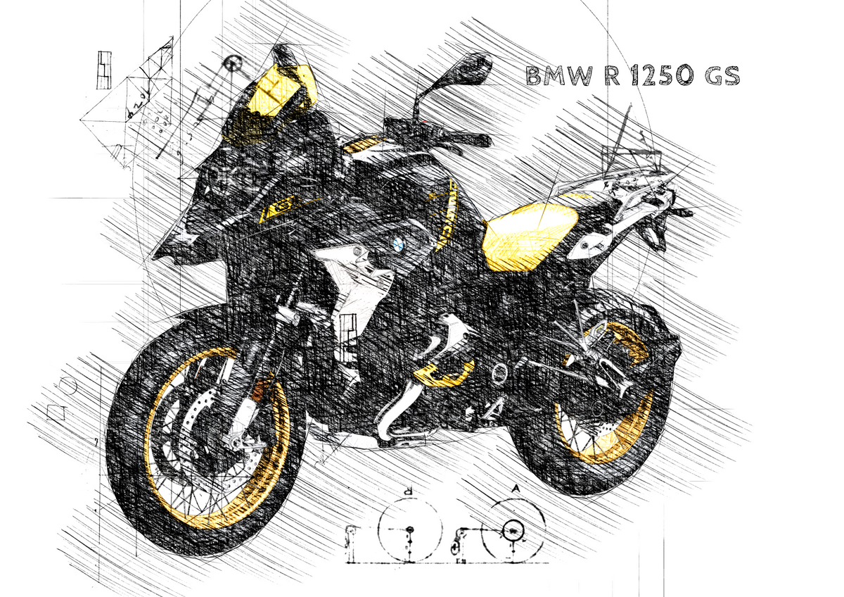 #257 BMW R 1250 GS (Bumblebee): Kunstwerk | Da Vinci Stil | BMW GS Poster | Sofort-Download | BMW GS Merchandise | BMW GS Geschenk