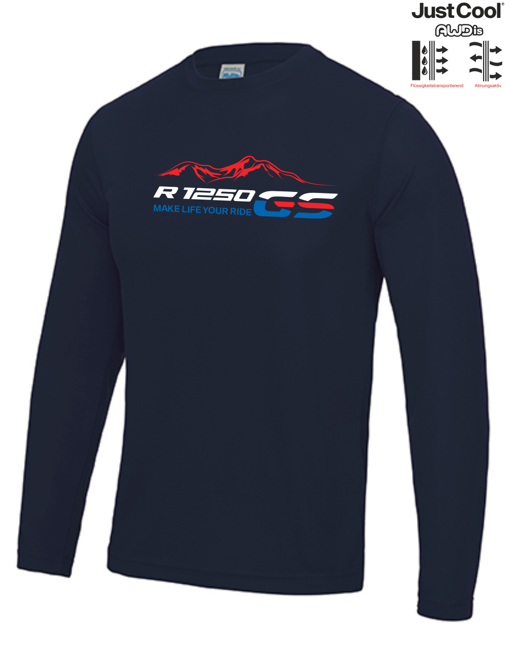 GS Motorcycle BMW R 1250 GS "Three Mountain" Just Cool Function T-Shirt Long Sleeve
