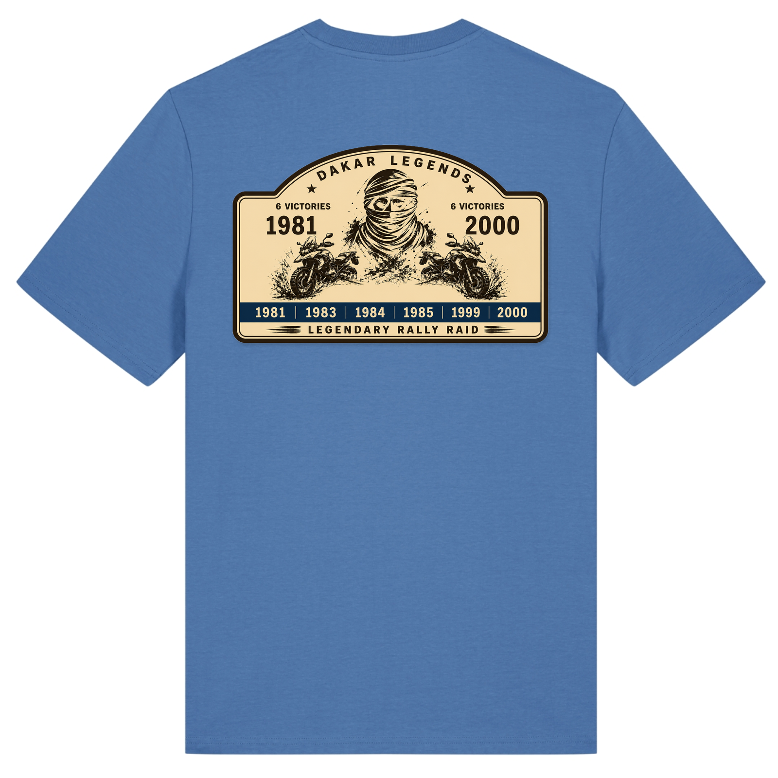 BMW GS Dakar Hommage T-Shirt "Legendary Rally Raid" – exklusives Motorrad-Shirt - Bright Blue - Rueckseite