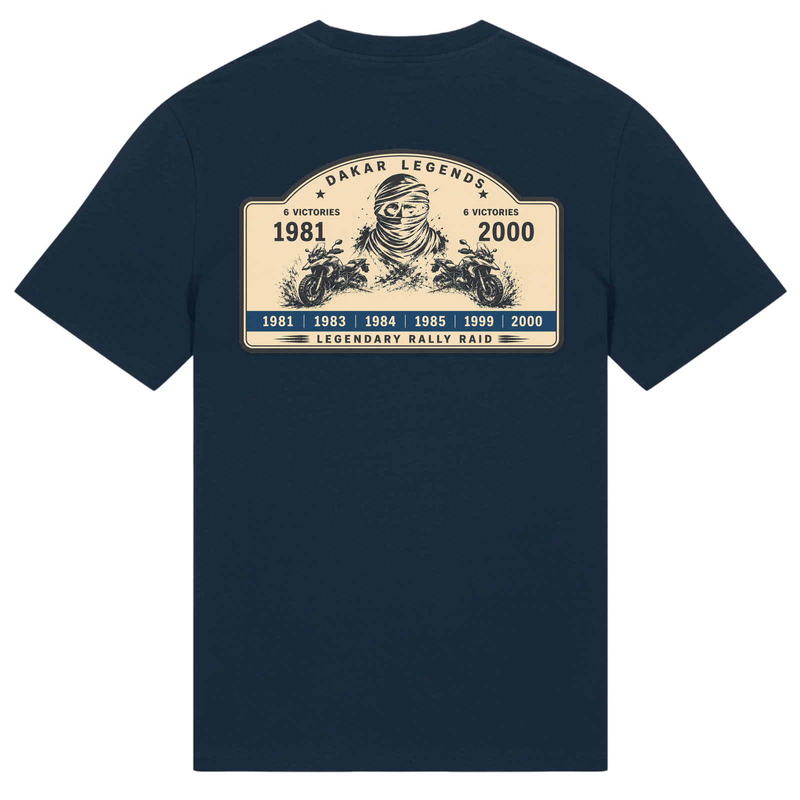 BMW GS Dakar Hommage T-Shirt "Legendary Rally Raid" – exklusives Motorrad-Shirt - French Navy - Rueckseite