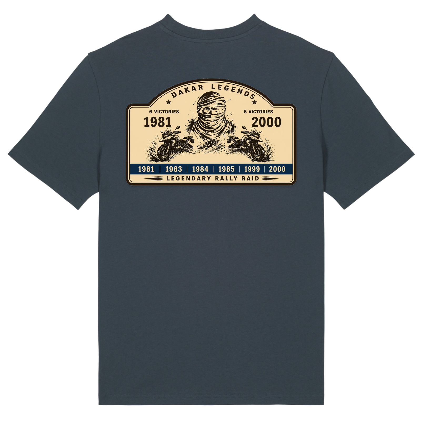 BMW GS Dakar Hommage T-Shirt "Legendary Rally Raid" – exklusives Motorrad-Shirt - India Ink Grey - Rueckseite