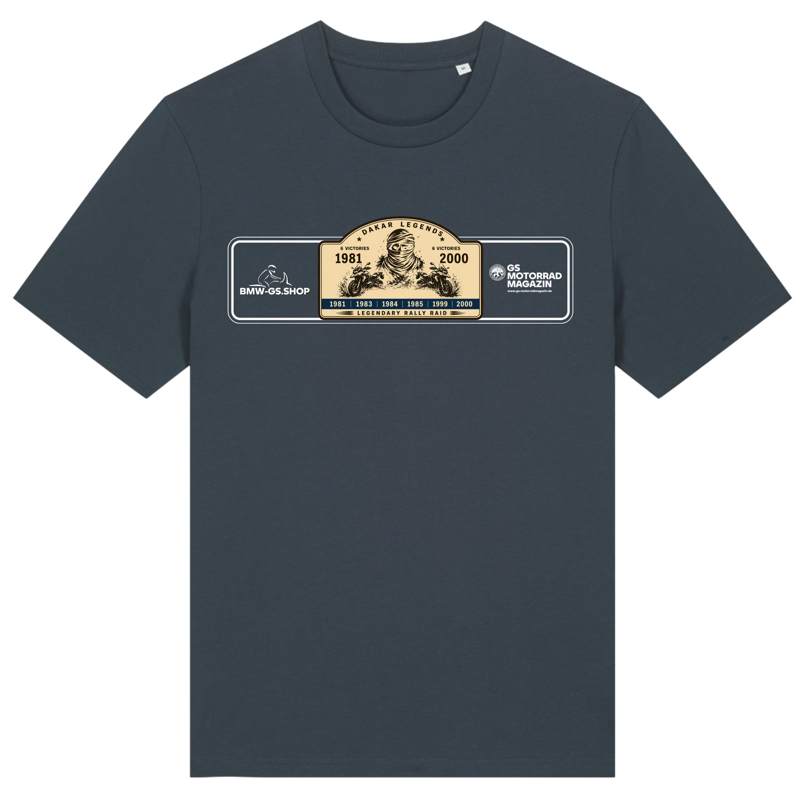BMW GS Dakar Hommage T-Shirt "Legendary Rally Raid" – exklusives Motorrad-Shirt - India Ink Grey