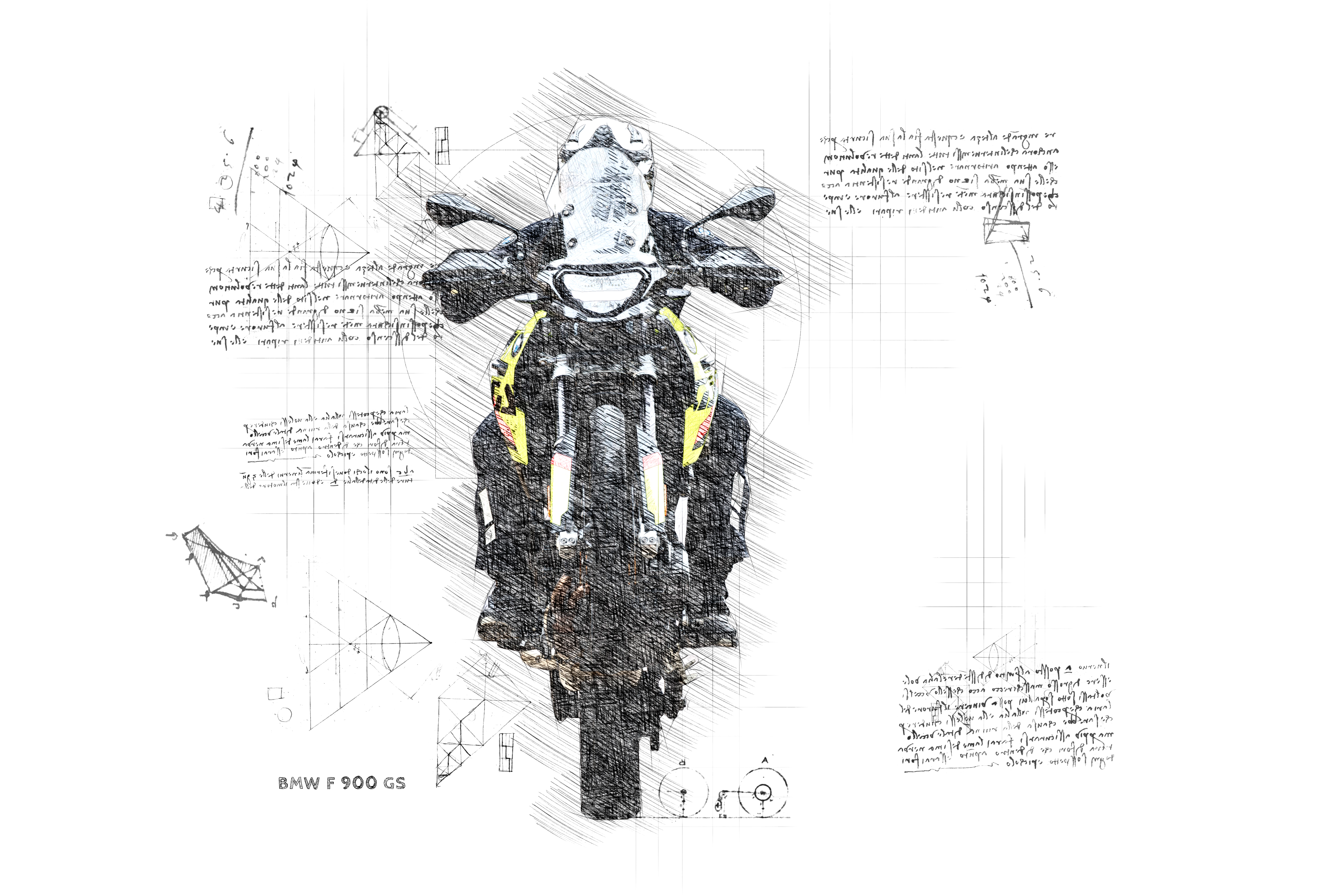 #251 BMW F 900 GS (GS Driver): Kunstwerk | Da Vinci Stil | BMW GS Poster | Sofort-Download | BMW GS Merchandise | BMW GS Geschenk