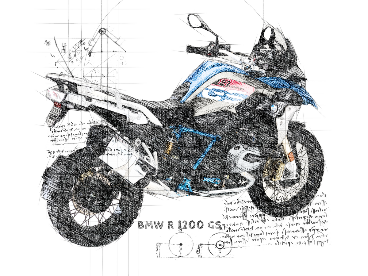 #254 BMW R 1200 GS (RALLYE): Kunstwerk | Da Vinci Stil | BMW GS Poster | Sofort-Download | BMW GS Merchandise | BMW GS Geschenk