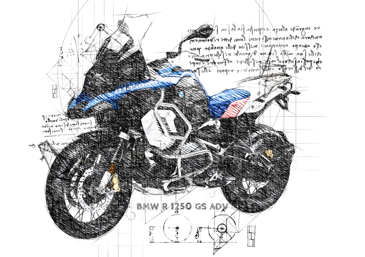 #258 BMW R 1250 GS ADVENTURE: Kunstwerk | Da Vinci Stil | BMW GS Poster | Sofort-Download | BMW GS Merchandise | BMW GS Geschenk