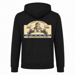 BMW GS Dakar Hommage Zip-Hoodie "Legendary Rally Raid" – exklusive Motorrad-Kapuzenjacke - schwarz - Rueckseite