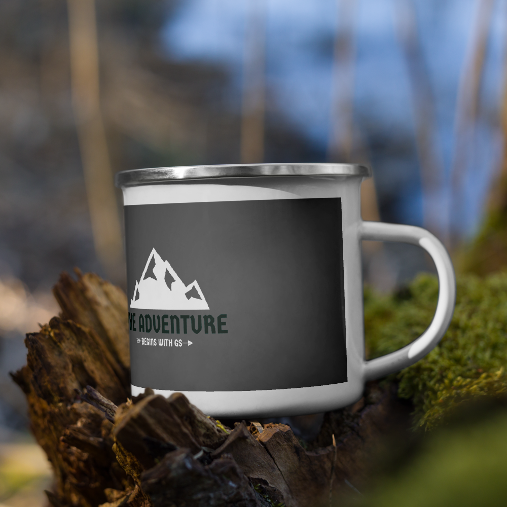 GS »THE ADVENTURE Begins with GS« Kaffee-/Teetasse Emaillebecher - GS Magazin